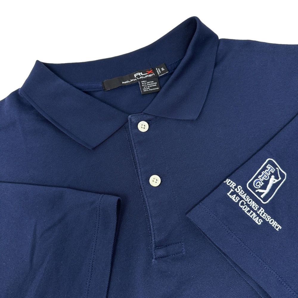 RLX RALPH LAUREN Navy Blue 2-Button Short Sleeve Polo Shirt TPC Golf XL